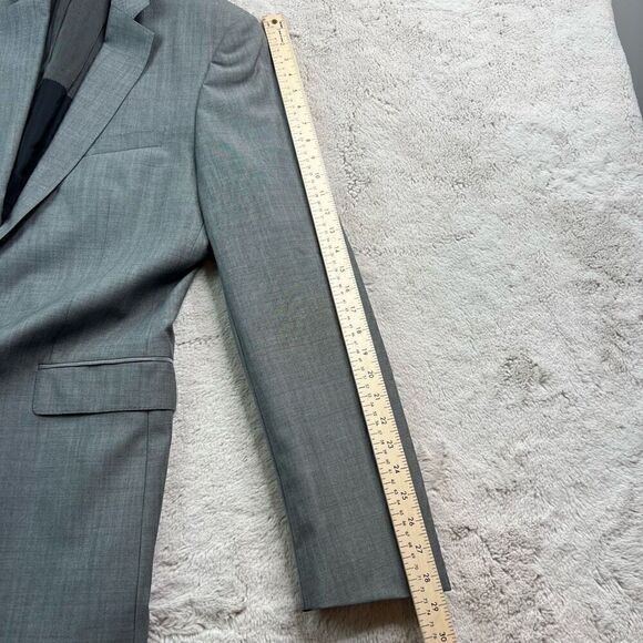 Hugo Boss Virgin Wool Dual Vent Gray Geo Mens Blazer Jacket 44L Woven in Italy - Picture 12 of 13